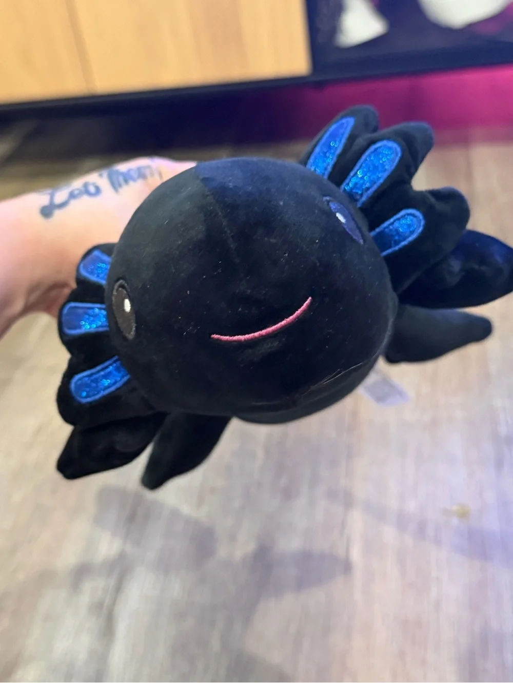 Fiesta Black Plush Axolotl with Blue Sparkle Accents